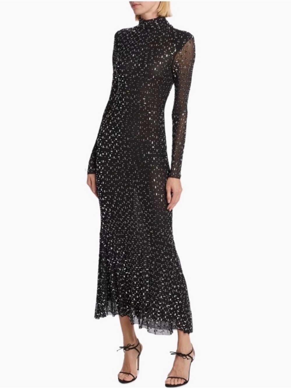 Self-Portrait Black Square Rhinestone Mesh Midi Dress - Picture 6 of 12